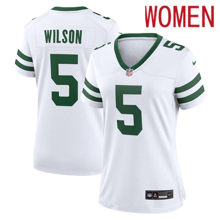 Women New York Jets #5 Garrett Wilson Nike Legacy White Game NFL Jersey